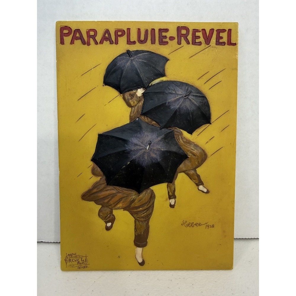 Vintage Parapluie Revel Art Deco Wall Plaque French Umbrella Dancers 5x7
